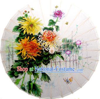 Handmade China Traditional Dance Painting Yellow Chrysanthemum Butterfly Umbrella Oil-paper Umbrella Stage Performance Props Umbrellas