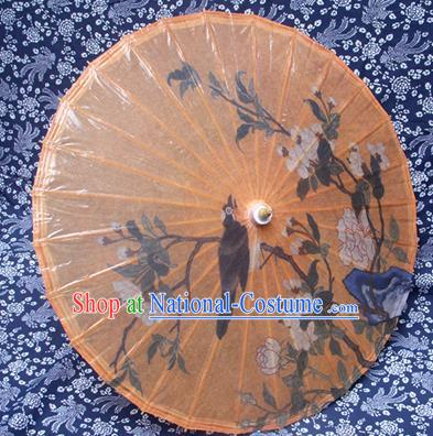 Handmade China Traditional Dance Ink Painting Peony Magpie Umbrella Oil-paper Umbrella Stage Performance Props Umbrellas