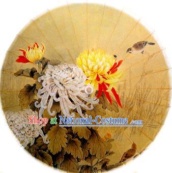 Handmade China Traditional Dance Ink Painting Chrysanthemum Yellow Umbrella Oil-paper Umbrella Stage Performance Props Umbrellas