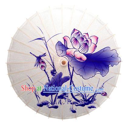 China Traditional Dance Handmade Umbrella Printing Dragonfly Lotus Oil-paper Umbrella Stage Performance Props Umbrellas