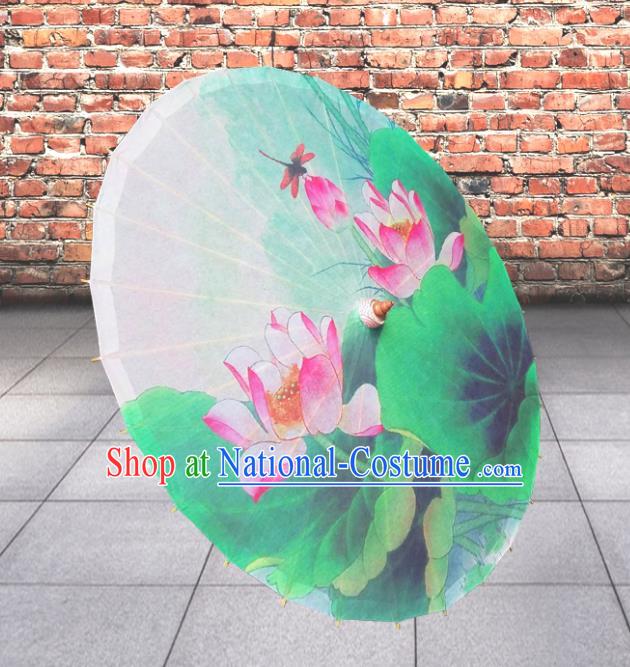 Handmade China Traditional Folk Dance Umbrella Painting Lotus Green Oil-paper Umbrella Stage Performance Props Umbrellas