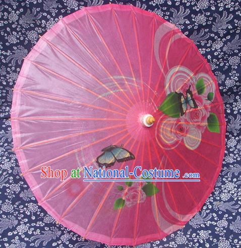 Handmade China Traditional Folk Dance Umbrella Painting Rose Pink Oil-paper Umbrella Stage Performance Props Umbrellas