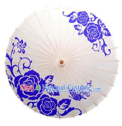 China Traditional Dance Handmade Umbrella Printing Rose Flower Classical Oil-paper Umbrella Stage Performance Props Umbrellas