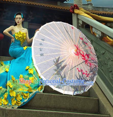 China Traditional Dance Handmade Umbrella Classical Printing Orchid Bamboo Oil-paper Umbrella Stage Performance Props Umbrellas