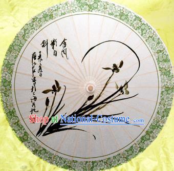 China Traditional Dance Handmade Umbrella Classical Ink Painting Orchid Oil-paper Umbrella Stage Performance Props Umbrellas