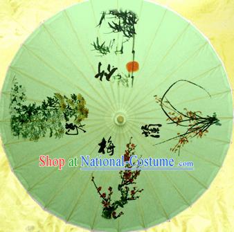 China Traditional Dance Handmade Umbrella Classical Ink Painting Plum Blossom Orchid Bamboo Chrysanthemum Oil-paper Umbrella Stage Performance Props Umbrellas