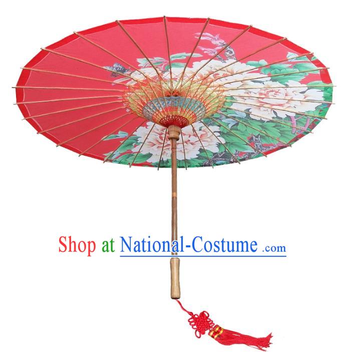 China Traditional Dance Handmade Umbrella Classical Printing Peony Wedding Red Oil-paper Umbrella Stage Performance Props Umbrellas