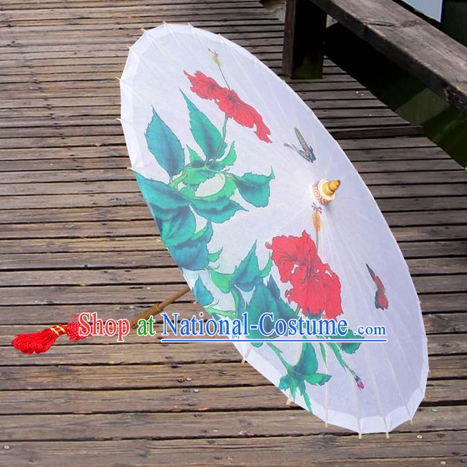 Handmade China Traditional Dance Umbrella Classical Printing Flower White Oil-paper Umbrella Stage Performance Props Umbrellas