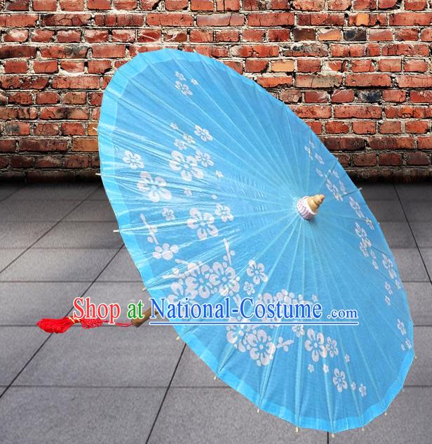 Handmade China Traditional Dance Umbrella Classical Printing Flowers Blue Oil-paper Umbrella Stage Performance Props Umbrellas