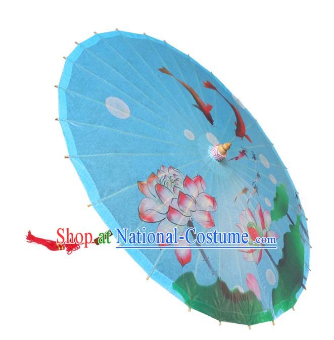 Handmade China Traditional Dance Umbrella Classical Painting Lotus Blue Oil-paper Umbrella Stage Performance Props Umbrellas