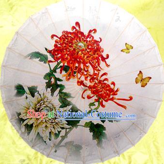 Handmade China Traditional Dance Umbrella Classical Painting Chrysanthemum Butterfly Oil-paper Umbrella Stage Performance Props Umbrellas