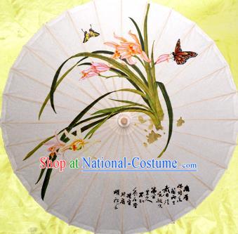 Handmade China Traditional Dance Umbrella Classical Painting Orchid Oil-paper Umbrella Stage Performance Props Umbrellas