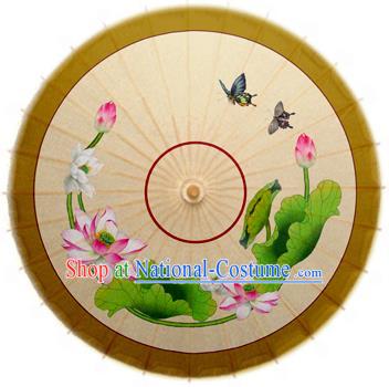 Handmade China Traditional Dance Umbrella Classical Painting Lotus Flowers Oil-paper Umbrella Stage Performance Props Umbrellas