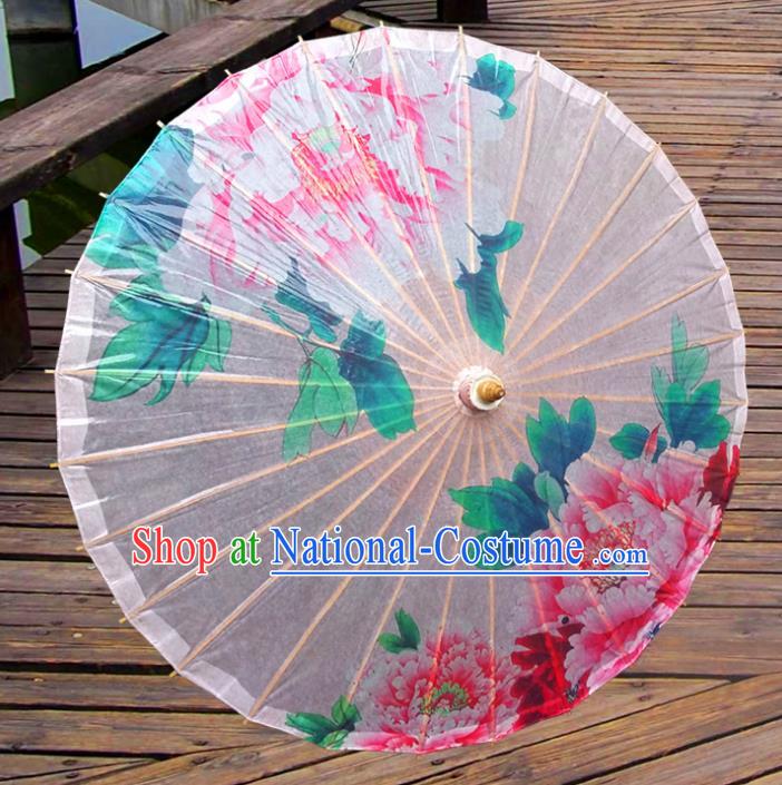 Handmade China Traditional Dance Wedding Umbrella Printing Peony White Oil-paper Umbrella Stage Performance Props Umbrellas