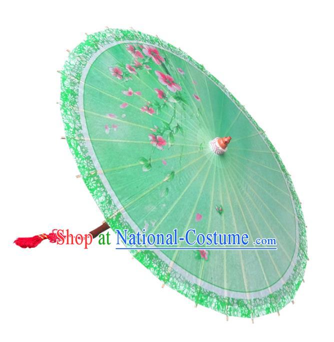 Handmade China Traditional Dance Wedding Umbrella Printing Flowers Green Oil-paper Umbrella Stage Performance Props Umbrellas