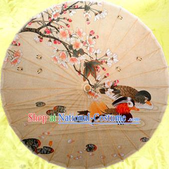 Handmade China Traditional Dance Wedding Umbrella Classical Painting Mandarin Duck Oil-paper Umbrella Stage Performance Props Umbrellas