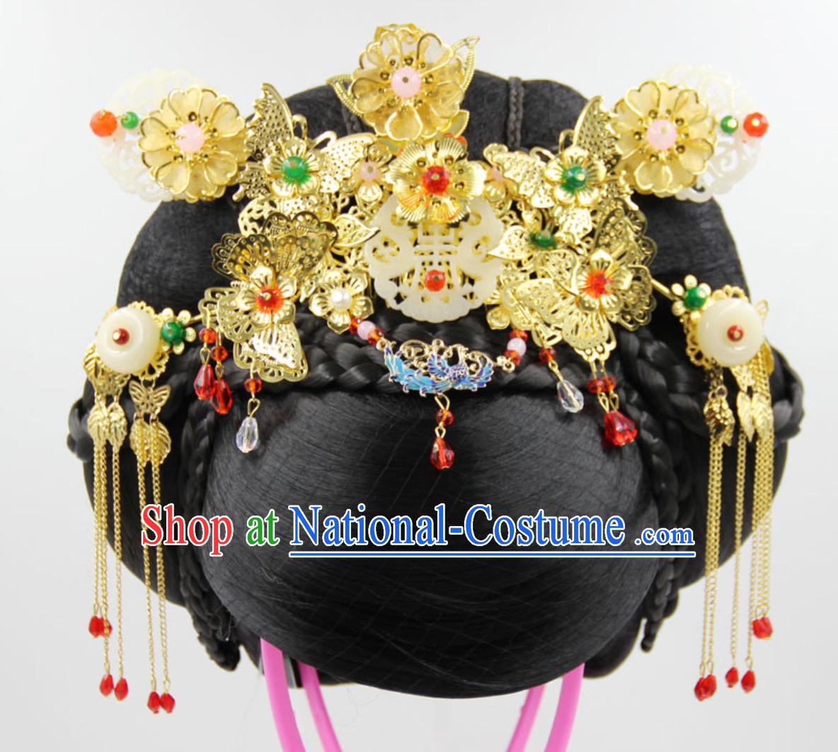 Handmade Chinese Ancient Style Empress Black Wig and Hair Jewelry Set