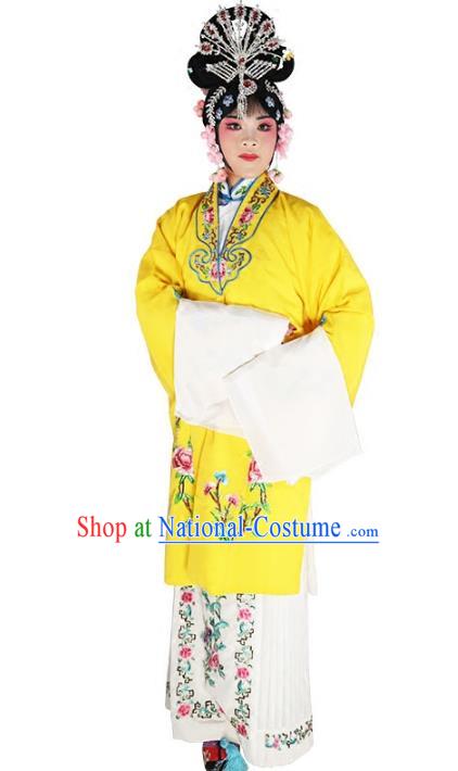 Chinese Beijing Opera Diva Princess Embroidered Yellow Costume, China Peking Opera Actress Embroidery Clothing