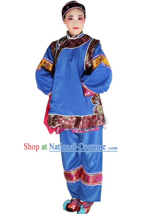 Chinese Beijing Opera Landlord Shiva Embroidered Blue Costume, China Peking Opera Pantaloon Embroidery Clothing