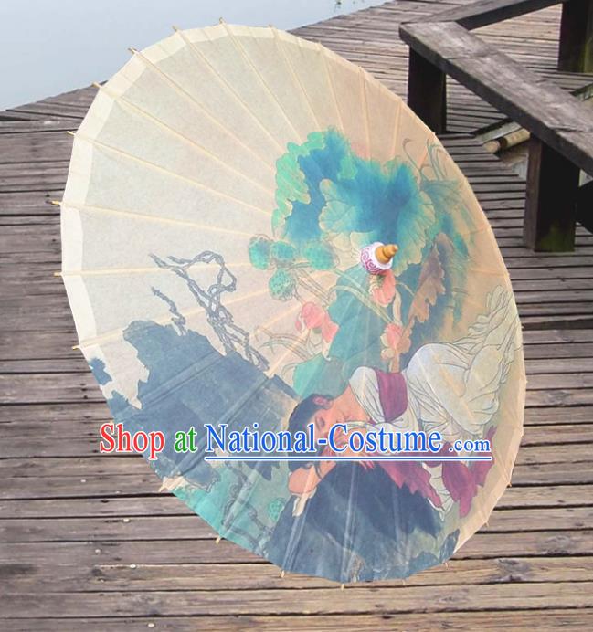 Handmade China Traditional Folk Dance Umbrella Painting Lotus Leaf Oil-paper Umbrella Stage Performance Props Umbrellas