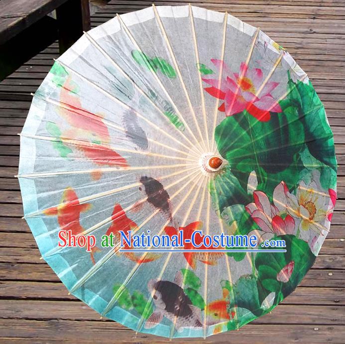 Handmade China Traditional Folk Dance Umbrella Painting Lotus Fishes Oil-paper Umbrella Stage Performance Props Umbrellas