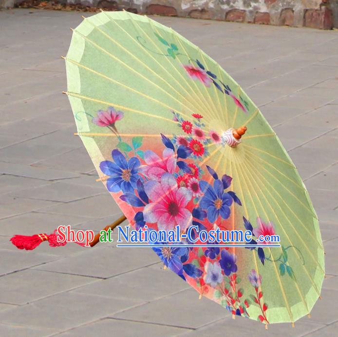 Handmade China Traditional Folk Dance Umbrella Painting Flowers Yellow Oil-paper Umbrella Stage Performance Props Umbrellas