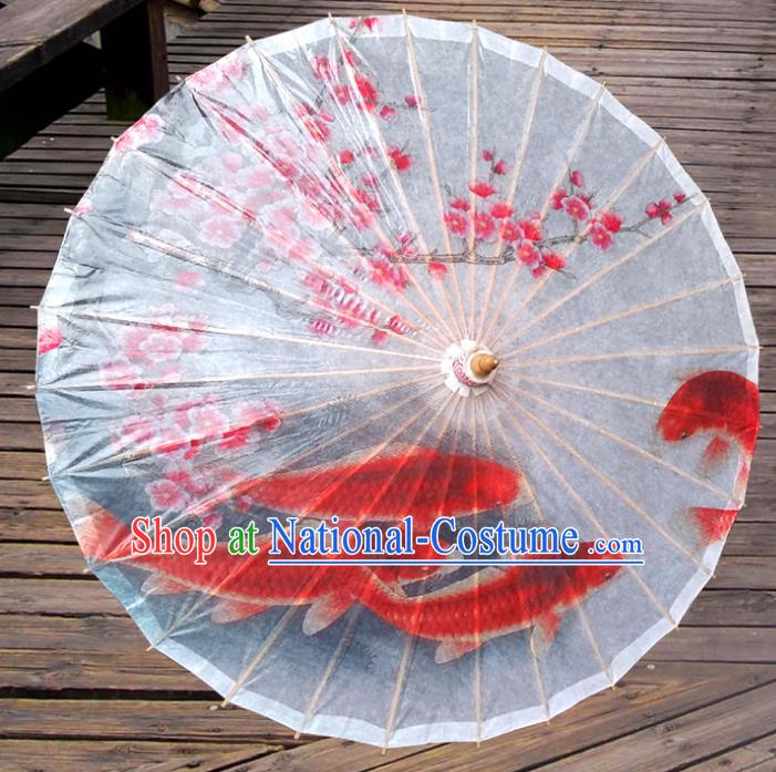 Handmade China Traditional Folk Dance Umbrella Painting Peach Blossom Fishes Oil-paper Umbrella Stage Performance Props Umbrellas