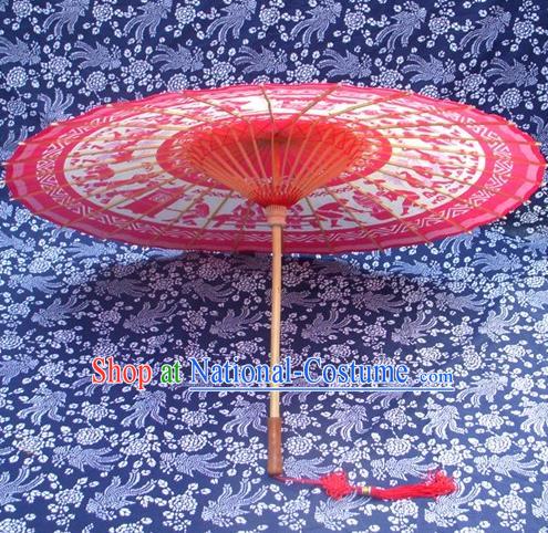 Handmade China Traditional Folk Dance Umbrella Painting Bride Red Oil-paper Umbrella Stage Performance Props Umbrellas