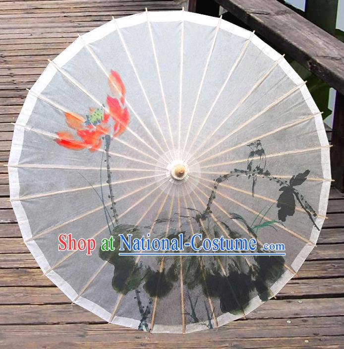 Handmade China Traditional Folk Dance Umbrella Ink Painting Red Lotus Oil-paper Umbrella Stage Performance Props Umbrellas