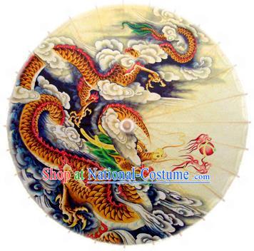 Handmade China Traditional Folk Dance Umbrella Painting Fire Dragon Oil-paper Umbrella Stage Performance Props Umbrellas