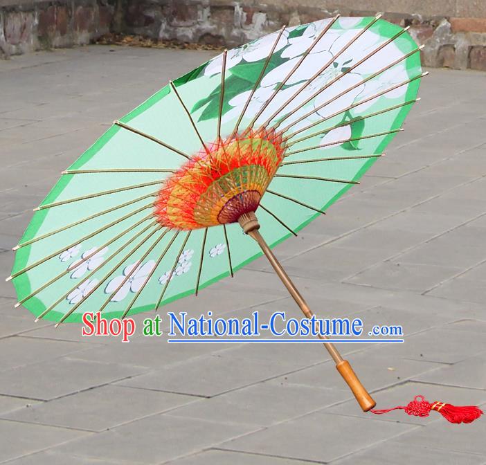 Handmade China Traditional Folk Dance Umbrella Painting Flowers Green Oil-paper Umbrella Stage Performance Props Umbrellas