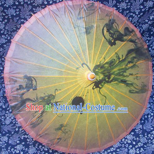 Handmade China Traditional Folk Dance Umbrella Ink Painting Dragons Oil-paper Umbrella Stage Performance Props Umbrellas