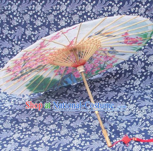 Handmade China Traditional Folk Dance Umbrella Stage Performance Props Umbrellas Painting Peach Blossom Birds Oil-paper Umbrella