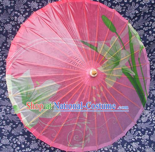 Handmade China Traditional Folk Dance Umbrella Painting Greenish Lily Flower Pink Oil-paper Umbrella Stage Performance Props Umbrellas