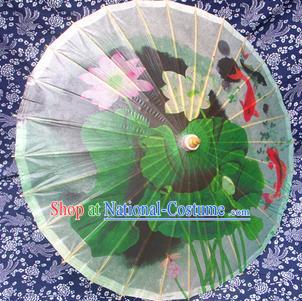 Handmade China Traditional Folk Dance Umbrella Painting Lotus Leaf White Oil-paper Umbrella Stage Performance Props Umbrellas