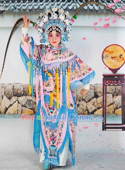 Chinese Beijing Opera Female General Embroidered Pink Costume, China Peking Opera Blues Embroidery Clothing