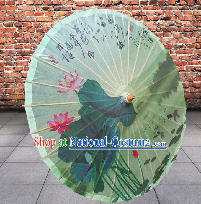 Handmade China Traditional Folk Dance Umbrella Stage Performance Props Umbrellas Painting Lotus Green Oil-paper Umbrella