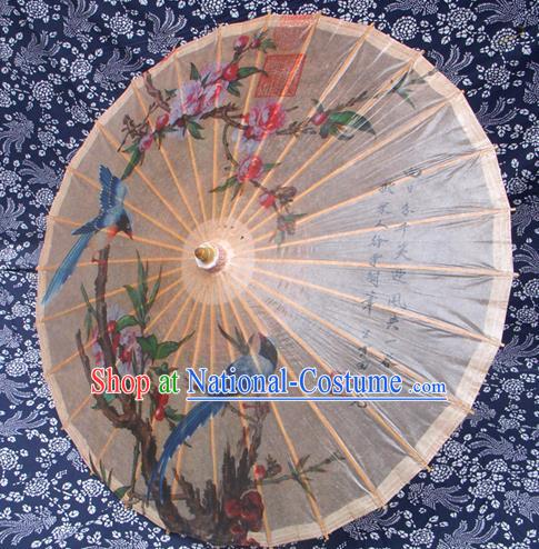 Handmade China Traditional Folk Dance Umbrella Stage Performance Props Umbrellas Painting Malus Spectabilis Birds Oil-paper Umbrella