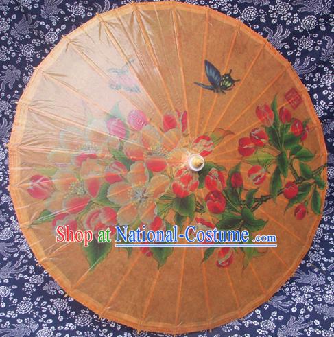 Handmade China Traditional Folk Dance Umbrella Printing Orange Oil-paper Umbrella Stage Performance Props Umbrellas