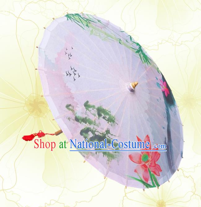 Handmade China Traditional Folk Dance Umbrella Printing Lotus Oil-paper Umbrella Stage Performance Props Umbrellas