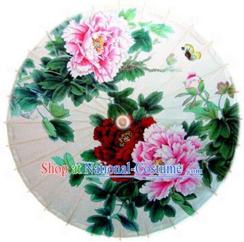 China Traditional Folk Dance Umbrella Hand Painting Peony Oil-paper Umbrella Stage Performance Props Umbrellas