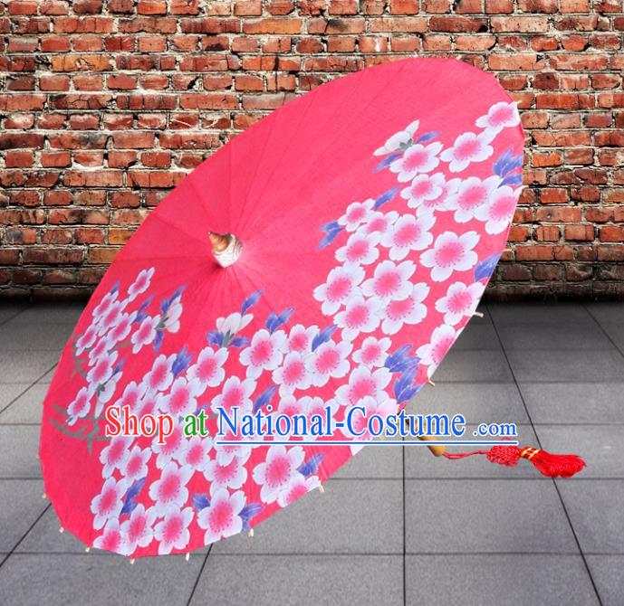 China Traditional Folk Dance Umbrella Hand Painting Flowers Red Oil-paper Umbrella Stage Performance Props Umbrellas