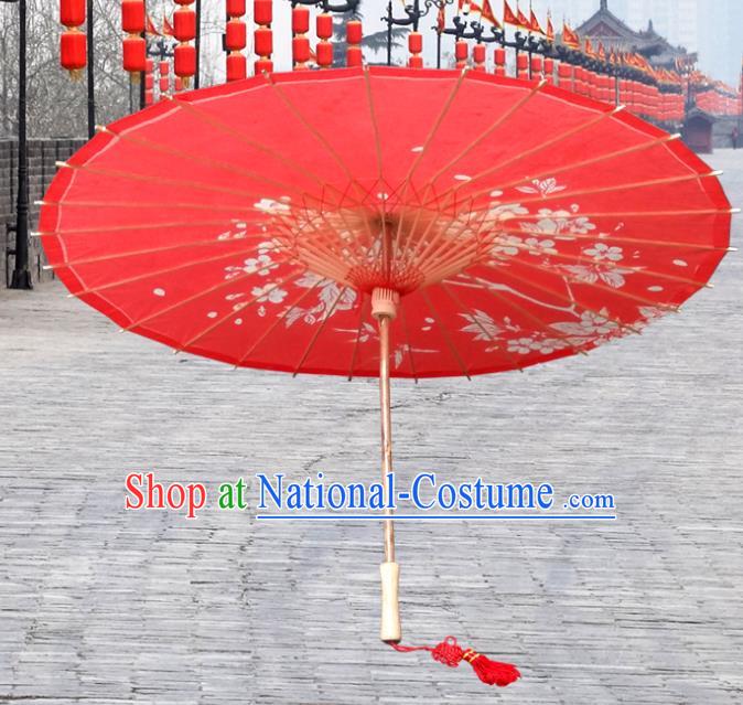 China Traditional Folk Dance Umbrella Hand Painting Flowers Red Wedding Oil-paper Umbrella Stage Performance Props Umbrellas