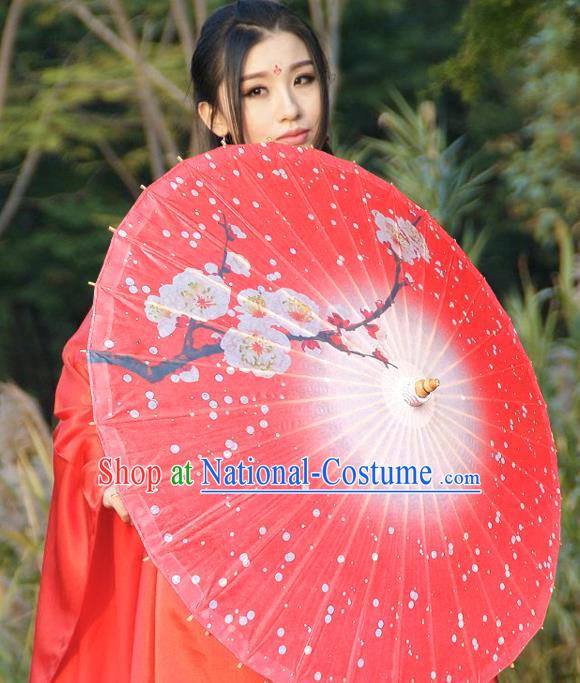 China Traditional Folk Dance Umbrella Hand Painting Plum Blossom Red Oil-paper Umbrella Stage Performance Props Umbrellas