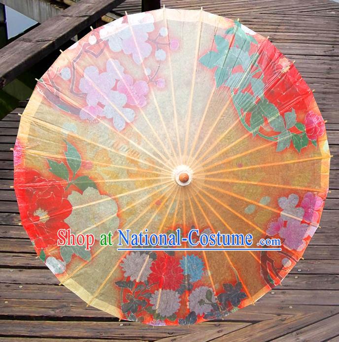 China Traditional Folk Dance Paper Umbrella Hand Painting Yellow Oil-paper Umbrella Stage Performance Props Umbrellas