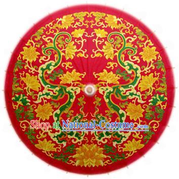 China Traditional Folk Dance Paper Umbrella Hand Painting Dragon Red Oil-paper Umbrella Stage Performance Props Umbrellas