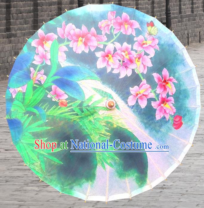 China Traditional Folk Dance Paper Umbrella Hand Painting Flowers Oil-paper Umbrella Stage Performance Props Umbrellas