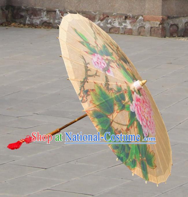 China Traditional Folk Dance Paper Umbrella Hand Painting Peony Flowers Oil-paper Umbrella Stage Performance Props Umbrellas