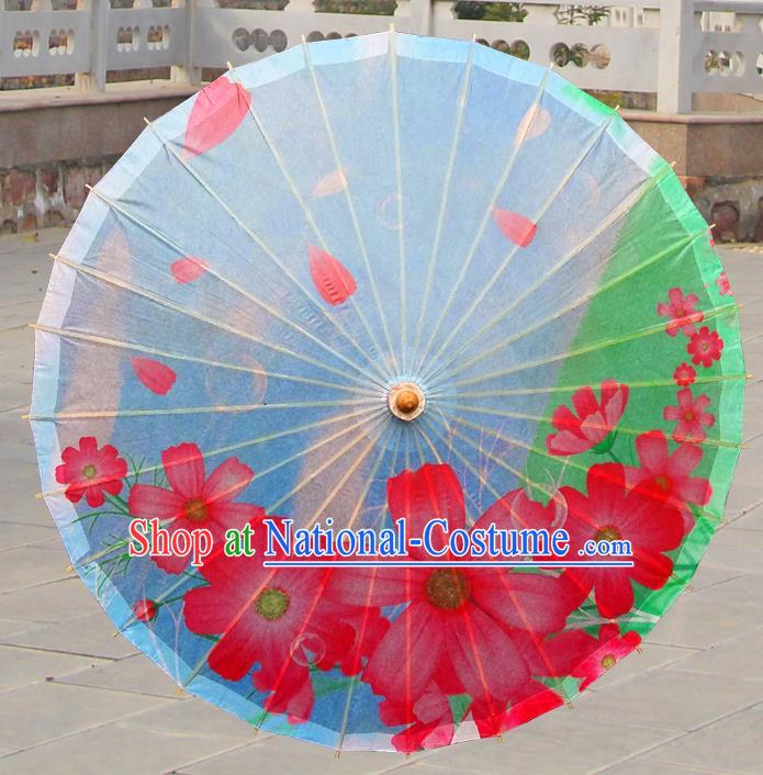 China Traditional Folk Dance Paper Umbrella Hand Painting Flowers Blue Oil-paper Umbrella Stage Performance Props Umbrellas