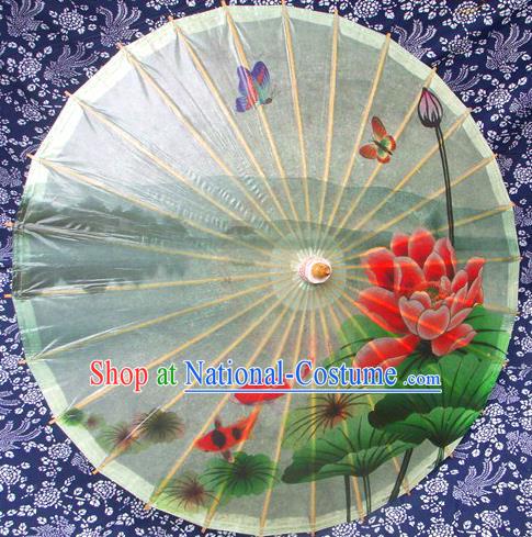 Handmade China Traditional Folk Dance Umbrella Printing Lotus Green Oil-paper Umbrella Stage Performance Props Umbrellas